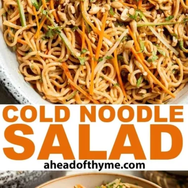 Asian cold noodle salad with colorful vegetables and a tangy dressing