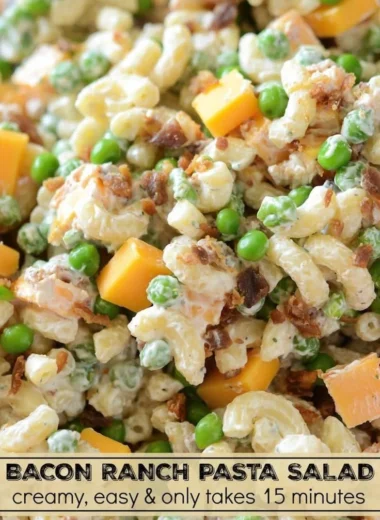 Delicious Bacon Ranch Pasta Salad served in a bowl with fresh toppings.
