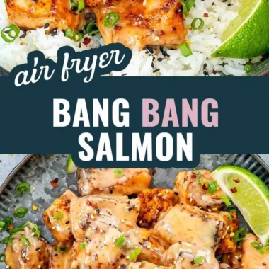 Bang Bang Salmon with spicy sauce, served on a plate