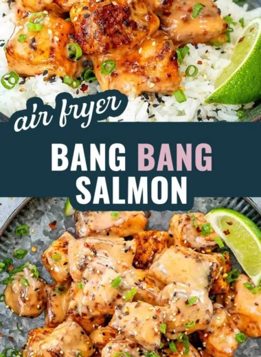 Bang Bang Salmon with spicy sauce, served on a plate