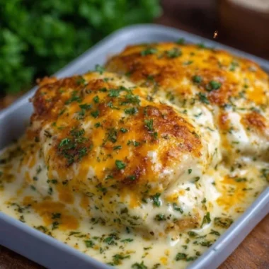 Delicious creamy Chicken Schnitzel served with sauce on a plate