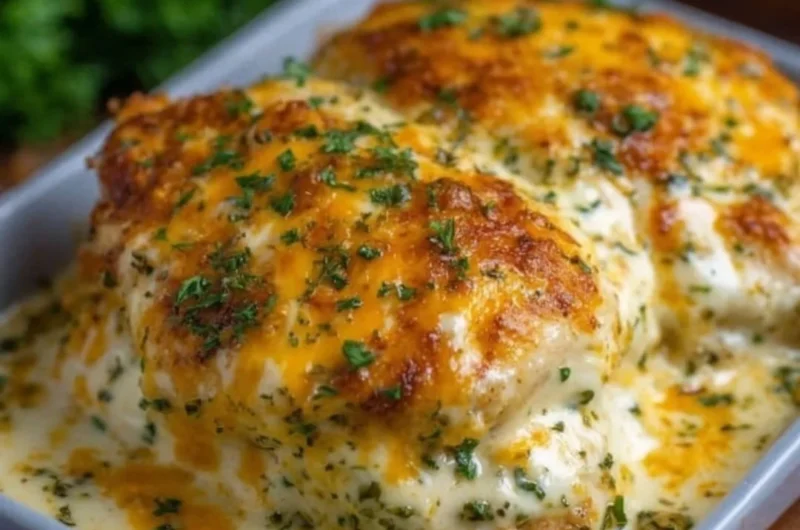 Delicious creamy Chicken Schnitzel served with sauce on a plate