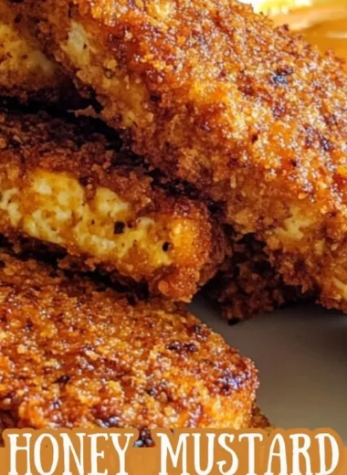 Crispy baked honey mustard tofu tenders served on a plate with dipping sauce