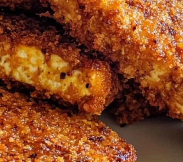 Crispy baked honey mustard tofu tenders served on a plate with dipping sauce