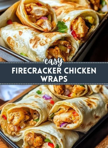 Delicious Firecracker Chicken Wraps filled with spicy chicken and fresh vegetables.