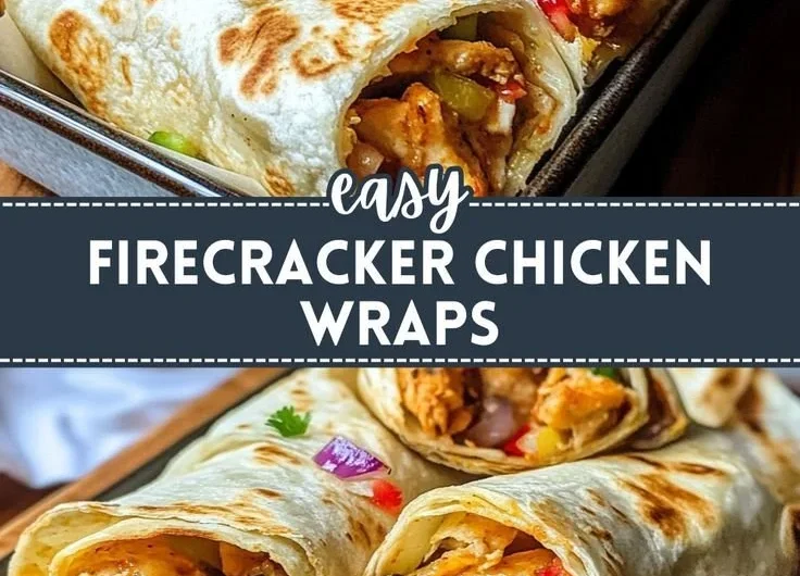 Delicious Firecracker Chicken Wraps filled with spicy chicken and fresh vegetables.
