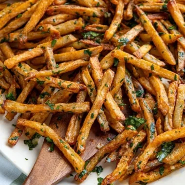 Crispy Garlic Cilantro Fries topped with fresh cilantro and garlic flavor