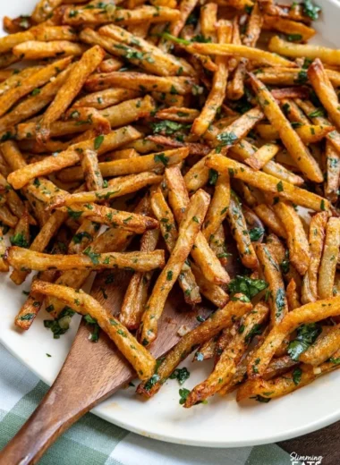Crispy Garlic Cilantro Fries topped with fresh cilantro and garlic flavor