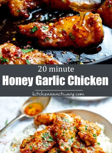 Delicious Honey Garlic Chicken served with fresh herbs