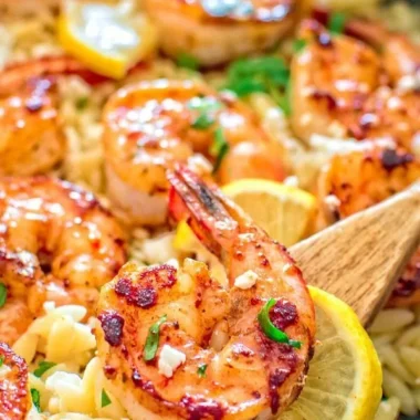 One Pot Orzo with Shrimp and Feta dish served in a bowl