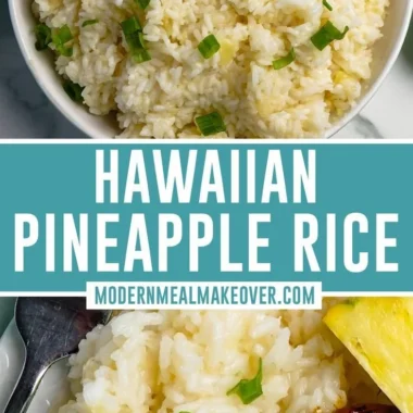 Delicious Pineapple Rice garnished with fresh pineapple and herbs