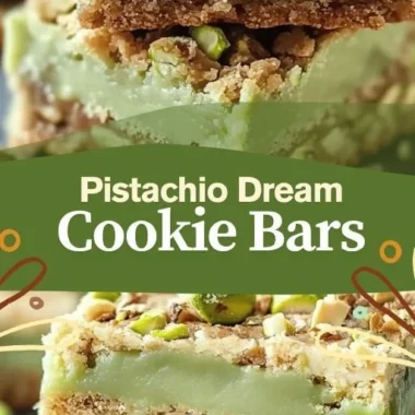 Pistachio Dream Cookie Bars: Chewy, delicious dessert with crushed pistachios