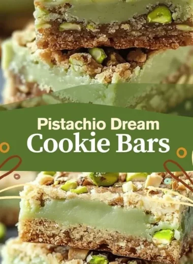 Pistachio Dream Cookie Bars: Chewy, delicious dessert with crushed pistachios