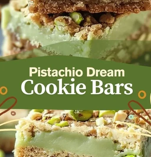Pistachio Dream Cookie Bars: Chewy, delicious dessert with crushed pistachios