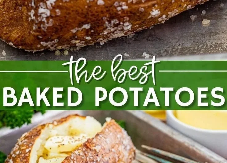 Delicious restaurant-style baked potatoes topped with sour cream and chives.