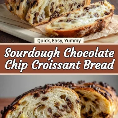 Sourdough chocolate chip croissant bread bites on a rustic wooden table