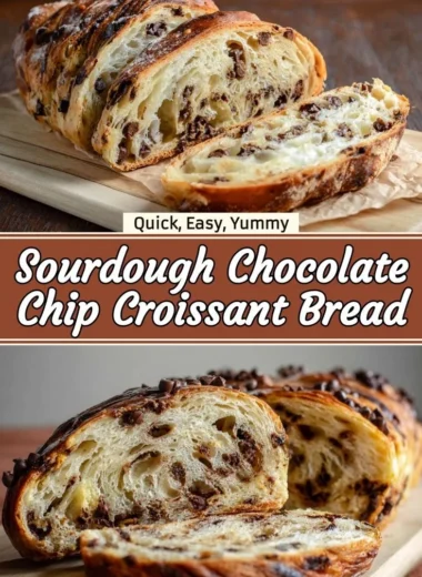 Sourdough chocolate chip croissant bread bites on a rustic wooden table