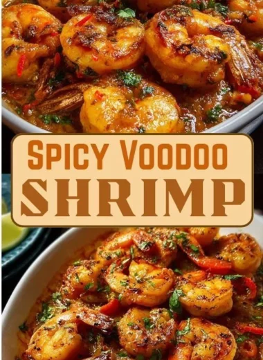 Delicious Spicy Voodoo Shrimp served on a plate with vibrant garnishes.