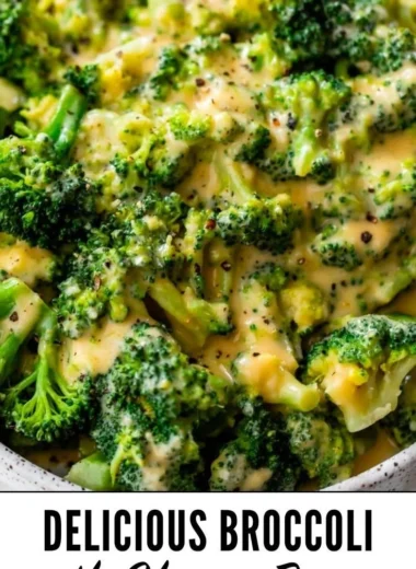 Delicious cheesy broccoli dish garnished and ready to serve