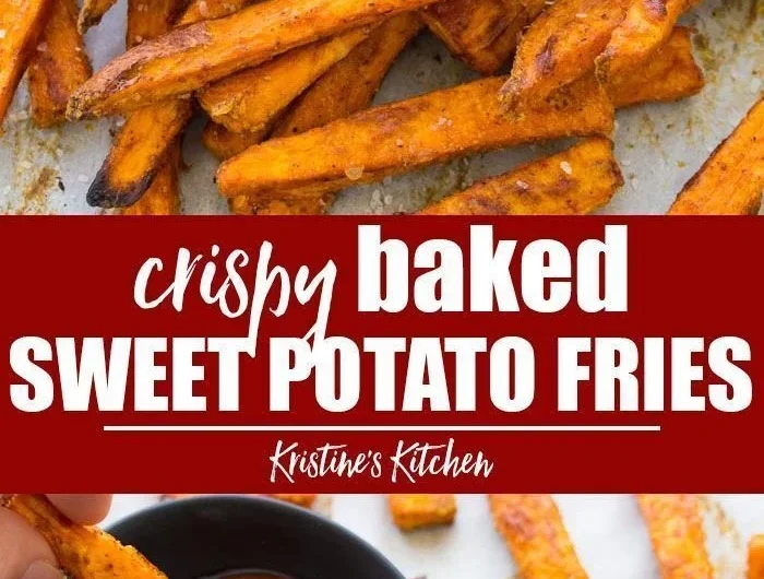 Crispy baked sweet potato fries served on a plate