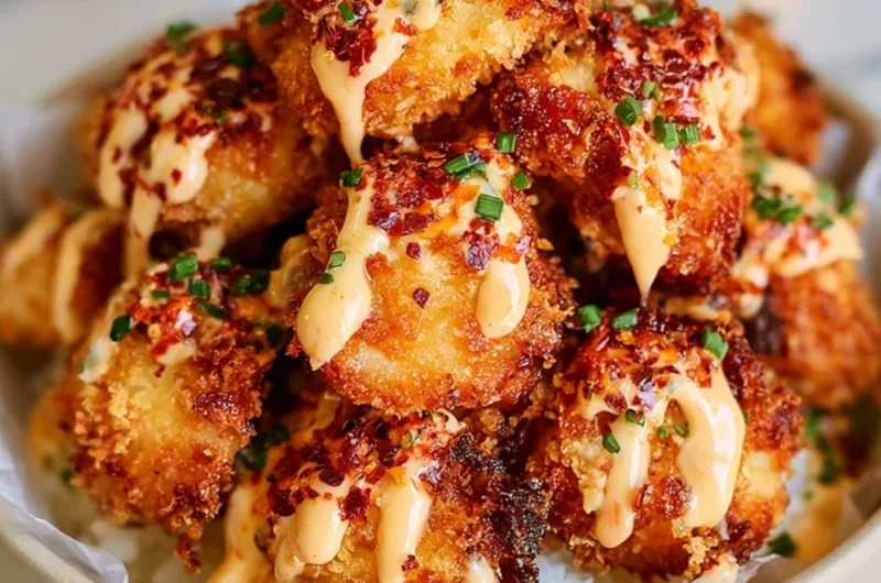 Crispy Air Fryer Bang Bang Chicken garnished with green onions