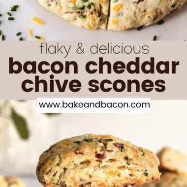 Delicious Bacon Cheddar Chive Scones fresh out of the oven on a baking sheet.