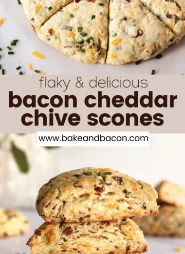 Delicious Bacon Cheddar Chive Scones fresh out of the oven on a baking sheet.