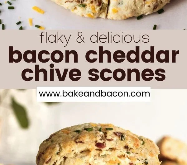 Delicious Bacon Cheddar Chive Scones fresh out of the oven on a baking sheet.
