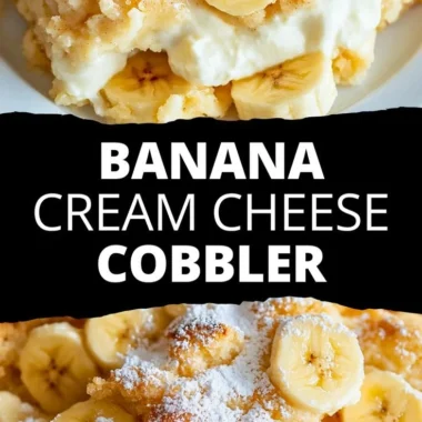 Delicious Banana Cream Cheese Cobbler served warm with a golden crust.