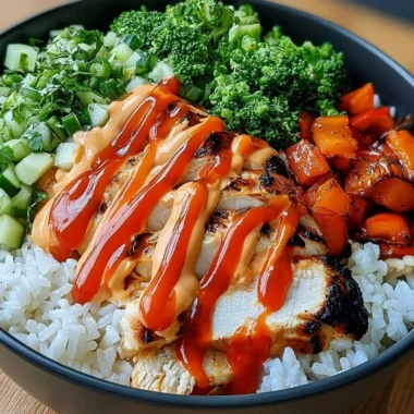 A delicious Bang Bang Chicken Bowl featuring vibrant ingredients and rich flavors.