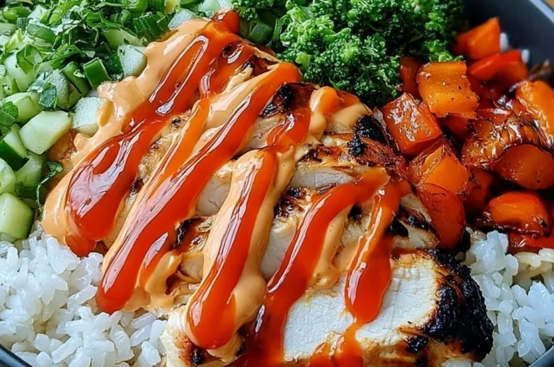 A delicious Bang Bang Chicken Bowl featuring vibrant ingredients and rich flavors.