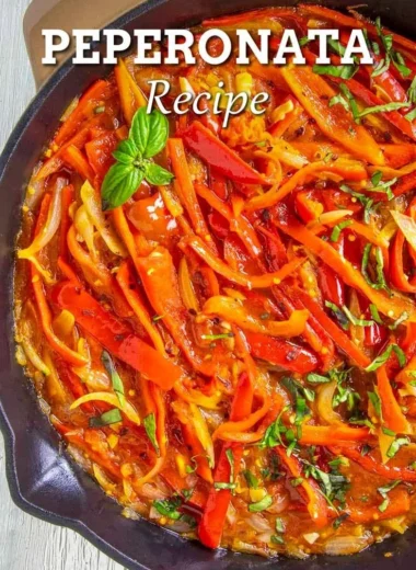 Delicious bowl of bell pepper stew with assorted vegetables and herbs
