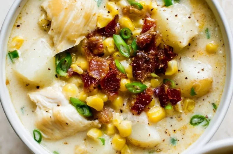 Delicious Chicken Chowder with chicken, corn, and creamy broth