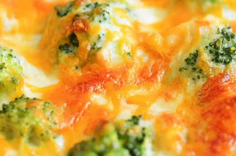 Delicious Chicken Broccoli Bake topped with cheese and baked to perfection.