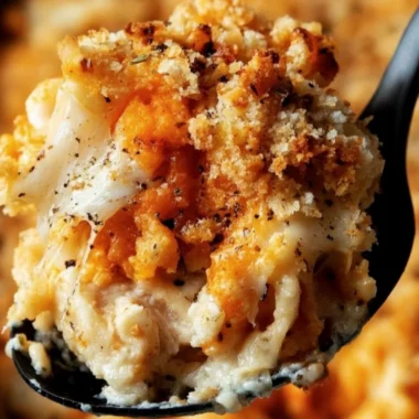 Delicious Chicken Parmesan Casserole topped with melted cheese and basil garnish