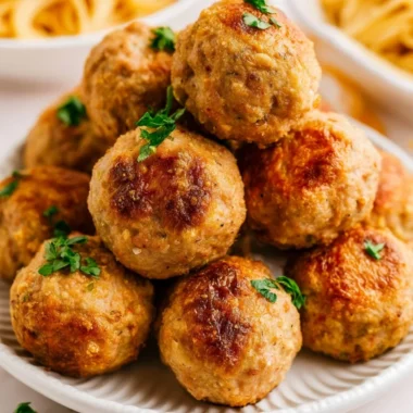 Delicious air fryer turkey meatballs served with marinara sauce