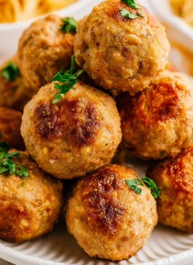 Delicious air fryer turkey meatballs served with marinara sauce