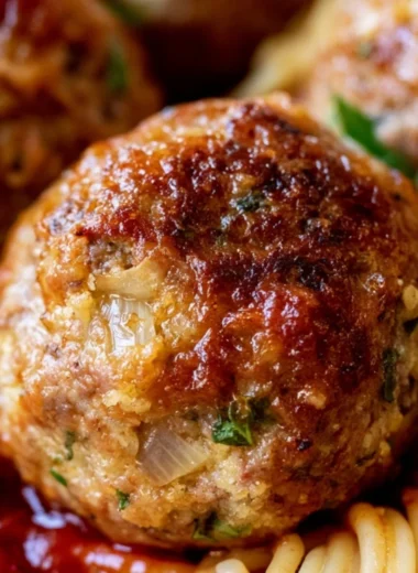 Delicious homemade meatballs served with sauce and spaghetti.