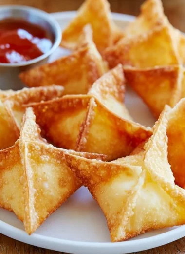 Crispy Crab Rangoon filled with cream cheese and crab meat served with dipping sauce