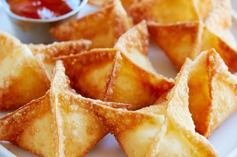Crispy Crab Rangoon filled with cream cheese and crab meat served with dipping sauce