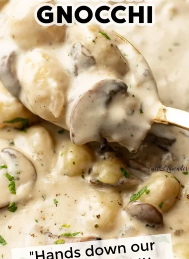 Boursin gnocchi topped with fresh herbs and cheese