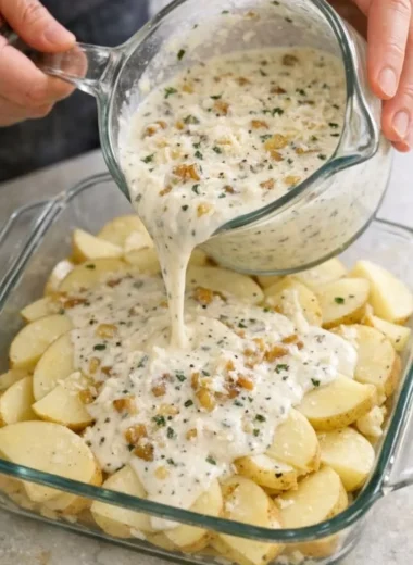 Creamy Parmesan oven-baked potatoes served on a plate
