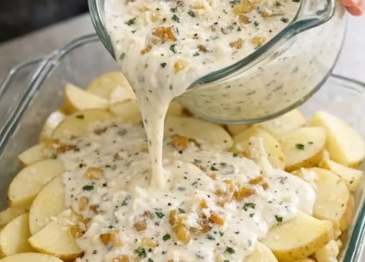 Creamy Parmesan oven-baked potatoes served on a plate