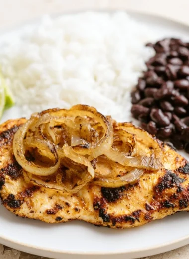 Delicious Cuban grilled chicken with spices and herbs on a plate