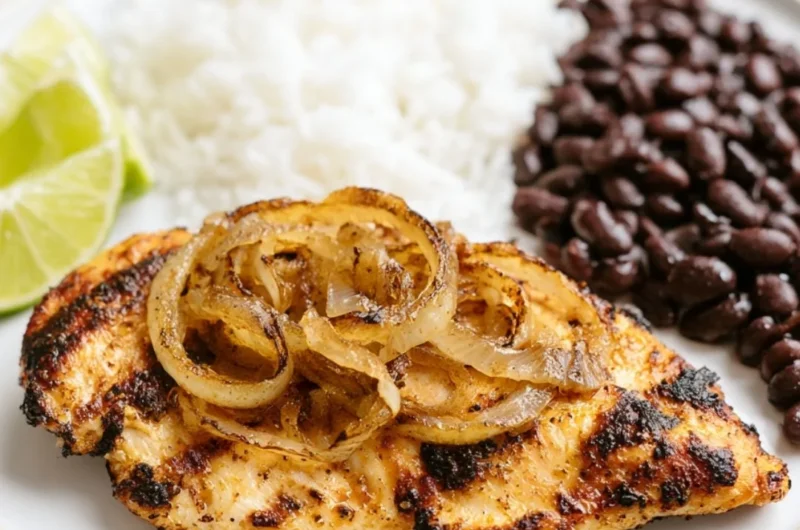 Delicious Cuban grilled chicken with spices and herbs on a plate