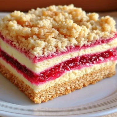 Delicious rhubarb cream cheese bars on a colorful plate, ready to enjoy.