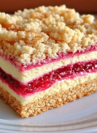 Delicious rhubarb cream cheese bars on a colorful plate, ready to enjoy.