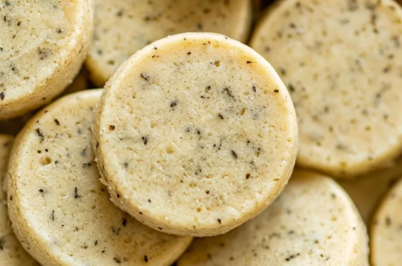 Earl Grey Shortbread Cookies freshly baked on a cooling rack.