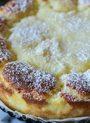 Slice of rich and moist French Butter Cake on a plate