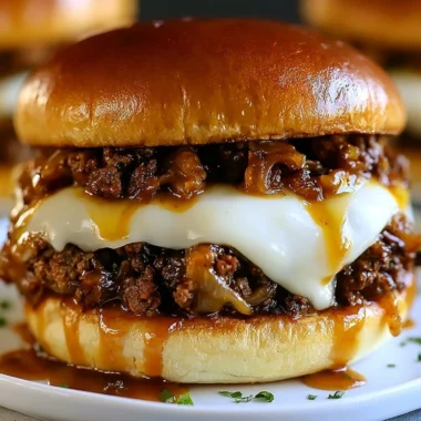 French onion beef sloppy joes on a plate ready to be served
